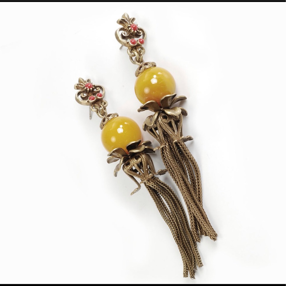 Golden Jade Matrix Tassel Vintage Vibe Earring-NWT-